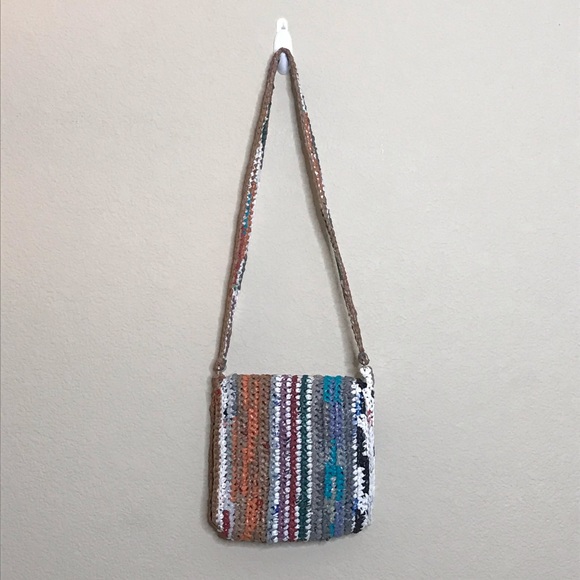 Upcycled Woven Crossbody Flap Purse Handmade Unique Recycled - Picture 12 of 12